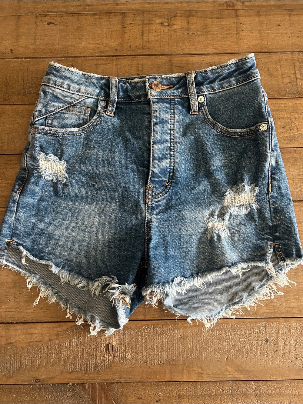 We The Free Distressed High-Rise Denim Shorts - Blue